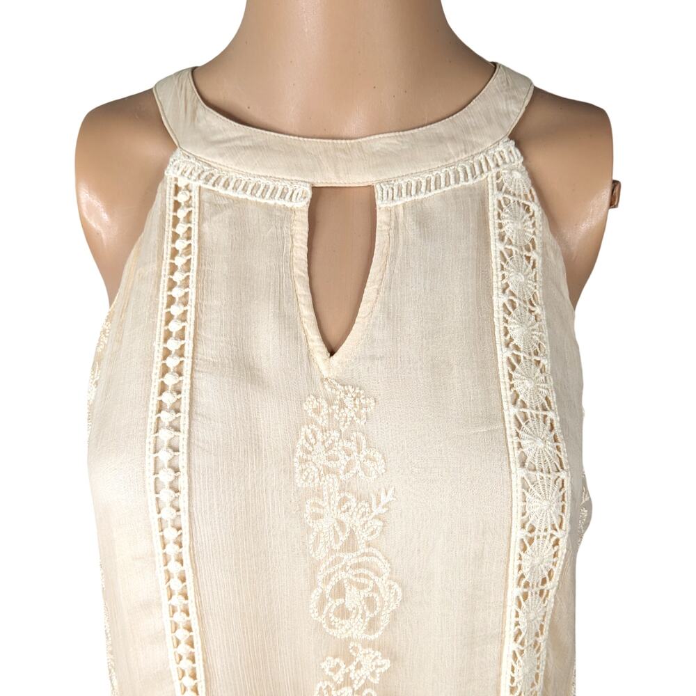 Sundance Adara Halter Dress 6 | Cream Cupro Embroidered Eyelet Flounce Midi - Picture 4 of 10